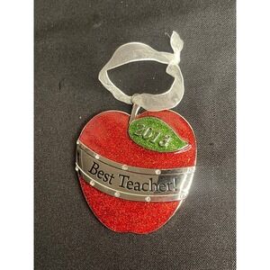 Harley Lewis Apple Ornament 2013 Best Teacher Glitter Red Hanging Decoration
